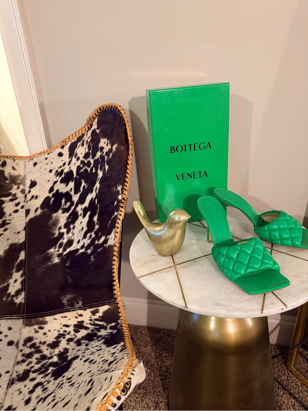 Bottega Veneta Quilted Green Leather Slide Heels